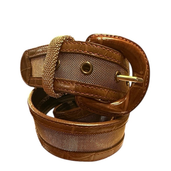 Anne Klein Accessories - Vintage Anne Klein Brown Leather Gold Mesh 1.5” Belt Size Large